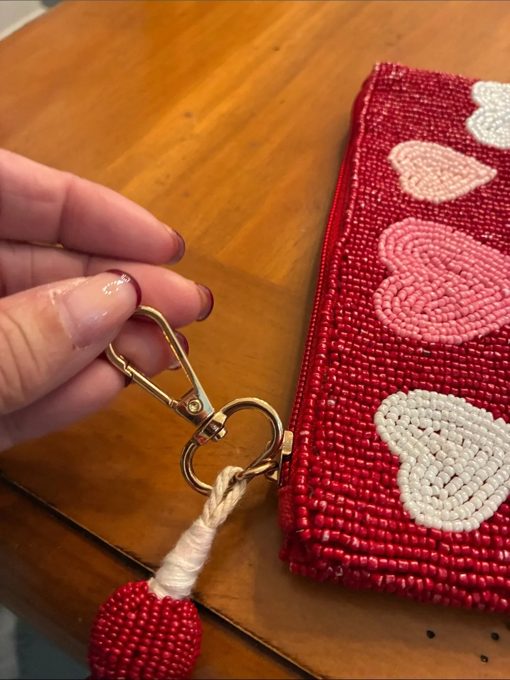 Unlisted Red Beaded Heart Wristlet with Pink & White Hearts